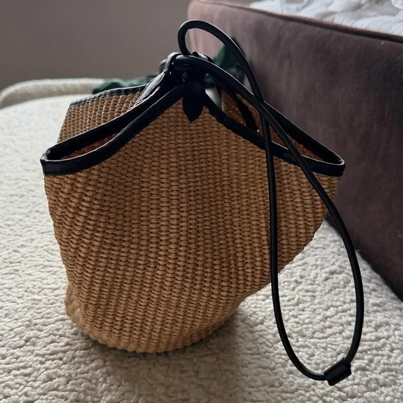 KHAITE Mini Lotus Woven Raffia Leather Top Handle Bag Purse - Picture 2 of 8